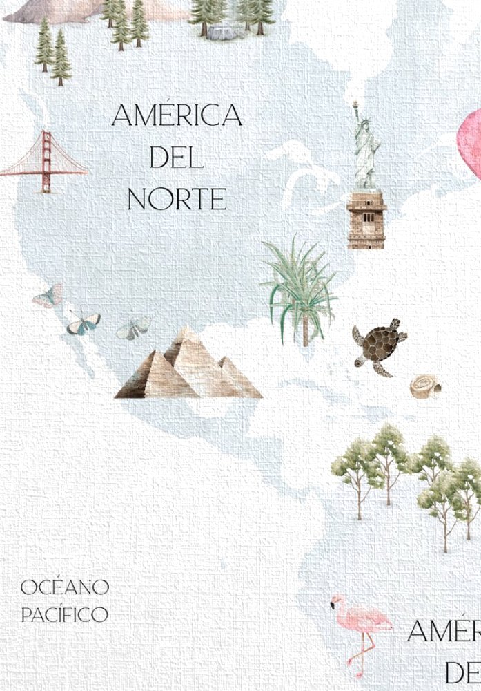 Acercamiento del papel mural MAPA MUNDI CELESTE donde se aprecia la textura