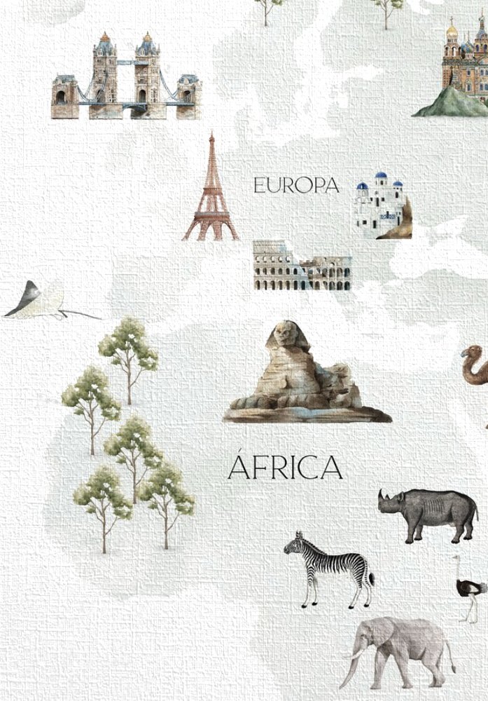Acercamiento del papel mural MAPA MUNDI VERDE donde se aprecia la textura
