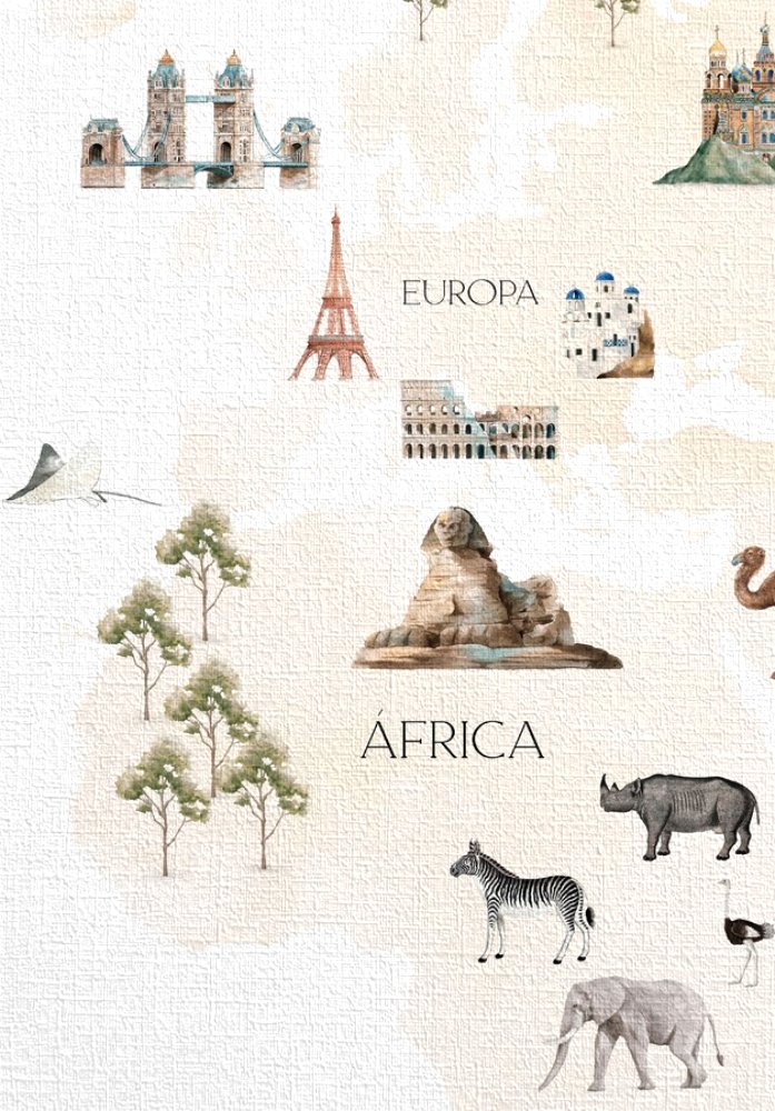 Acercamiento del papel mural MAPA MUNDI YELLOW donde se aprecia la textura